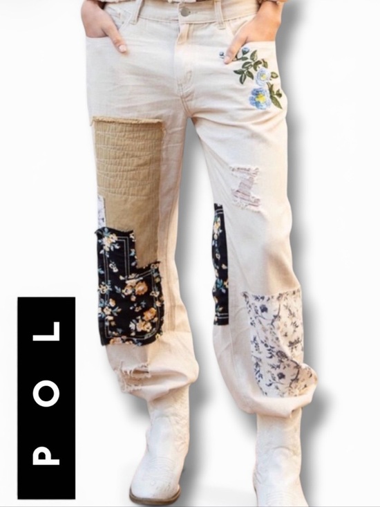 POL Pants - POL Patchwork Floral Jogger Pants Boho Distressed Embroidered Size M